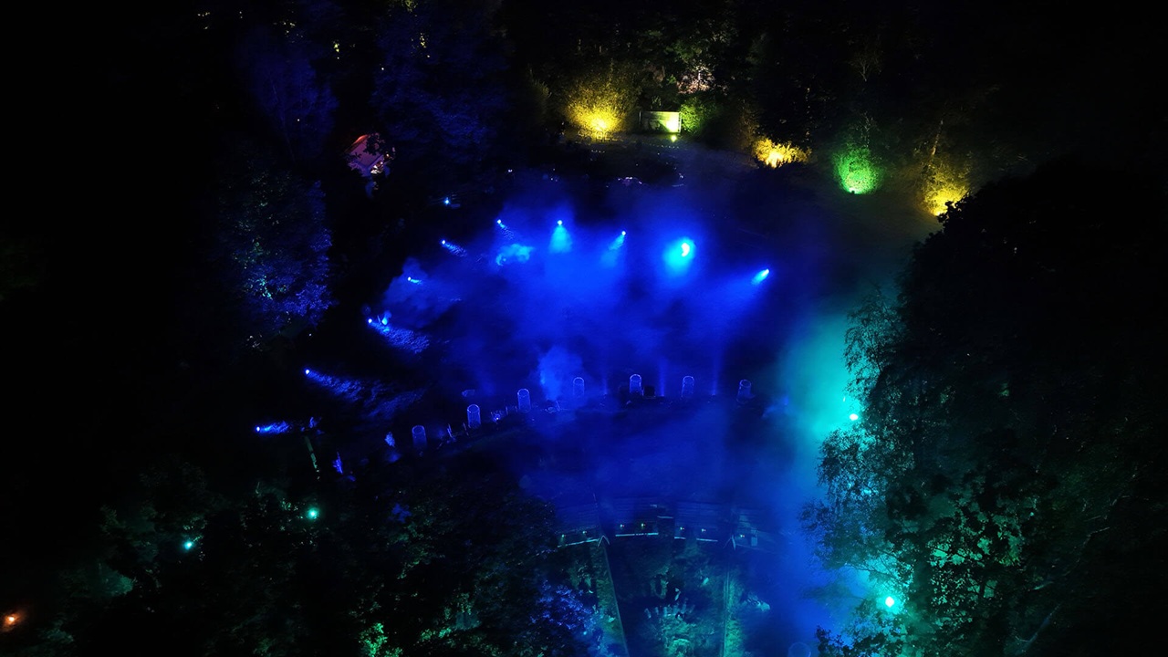 Drohnenaufnahme Lichterwelten Hankensbüttel Nacht Luftbild Event